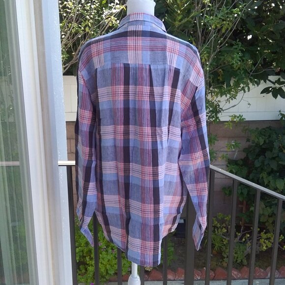Tommy Bahama Men's Shirt Size XL 100% Linen Blue Plaid Long Sleeve Preppy - Picture 2 of 6